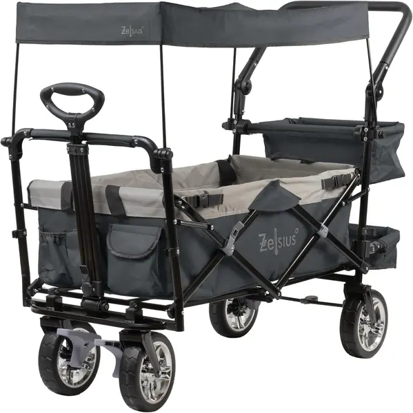Zelsius Bollerwagen faltbar mit Dach | Grau | Tr