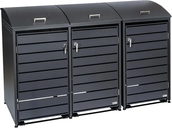 Mülltonnenbox 3er für 3 Mülltonnen mit abgerundetem Deckel